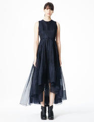 morgane le fay sleeveless organza gown with pleated panels 