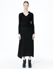 fitted and cropped v-neck cashmere sweater with long sleeves and removable silk double georgette bow