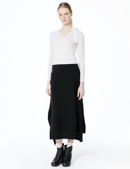 fitted and cropped v-neck cashmere sweater with long sleeves and removable silk double georgette bow