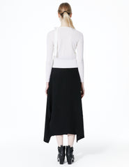 fitted and cropped v-neck cashmere sweater with long sleeves and removable silk double georgette bow